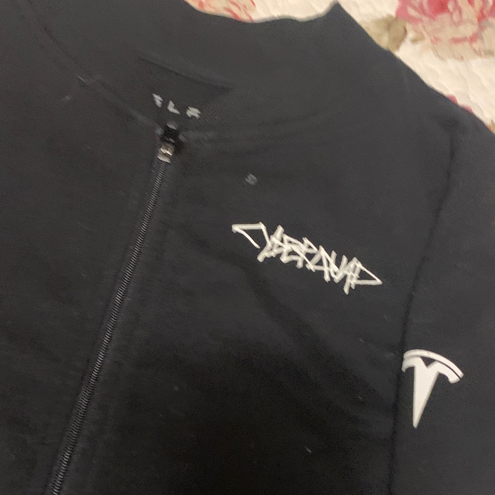 Black Full-Zip Men’s Sweater with White Logos - Picture 2 of 5